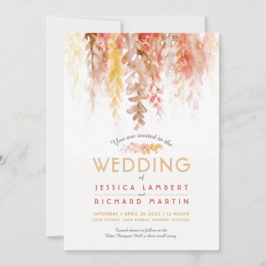 Waterverf wijnstok bruin sinaasappel rood herfst b kaart (Voorkant)