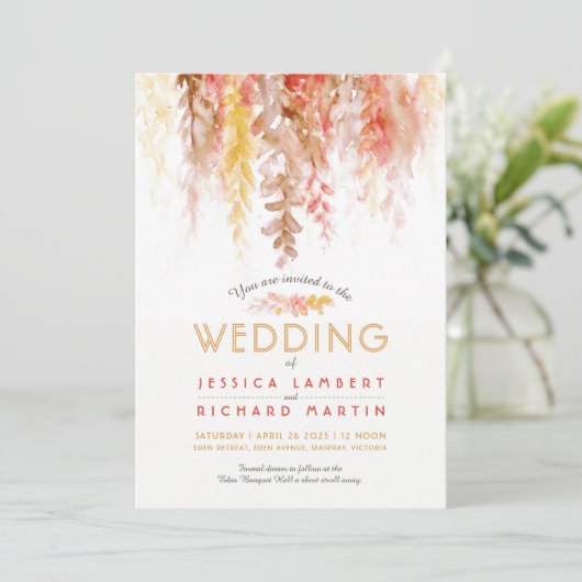 Waterverf wijnstok bruin sinaasappel rood herfst b kaart (Staand voorkant)