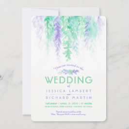 Waterverf wijnstok groen paarse bruiloft uitnodigi kaart