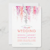 Waterverf wijnstok koraal groen roze rood bruiloft kaart (Voorkant)