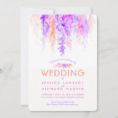 Waterverf wijnstok paarse oranje bruiloft uitnodig kaart (Voorkant)