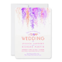 Waterverf wijnstok paarse oranje bruiloft uitnodig