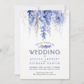 Waterverf wijnstok winter bruiloft blauw grijs kaart (Voorkant)