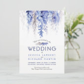 Waterverf wijnstok winter bruiloft blauw grijs kaart (Staand voorkant)