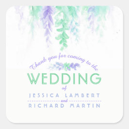 Waterverf wijnstokgroene paarse trouwstickers vierkante sticker