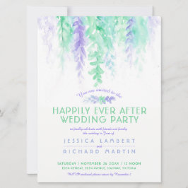 Waterverf wijnstokken blauw groen na bruiloft kaart