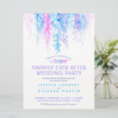 Waterverf wijnstokken blauw roze na bruiloft kaart (Staand voorkant)