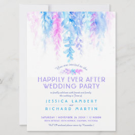 Waterverf wijnstokken blauw roze na bruiloft kaart