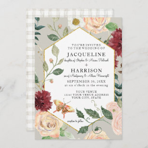 Waterverf wijnstokken in vlinderbloemigen Roos Kaart