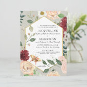 Waterverf Wijnstokken n Bloemen Koraal Roos Vlinde Kaart (Staand voorkant)