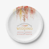 Waterverf wijnstokken sinaasappel rood bruin herfs papieren bordje (Voorkant)