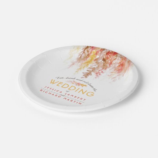 Waterverf wijnstokken sinaasappel rood bruin herfs papieren bordje (Gekanteld)