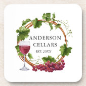 Waterverf Wijnstokwijnstokken met de naam Wijn Cel Bier Onderzetter (Voorkant)