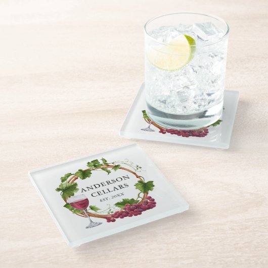 Waterverf Wijnstokwijnstokken met de naam Wijn Cel Glazen Onderzetter (Schuin)