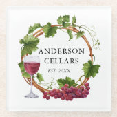 Waterverf Wijnstokwijnstokken met de naam Wijn Cel Glazen Onderzetter (Voorkant)