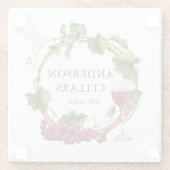 Waterverf Wijnstokwijnstokken met de naam Wijn Cel Glazen Onderzetter (Achterkant)