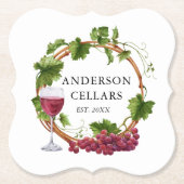 Waterverf Wijnstokwijnstokken met de naam Wijn Cel Kartonnen Onderzetters (Voorkant)