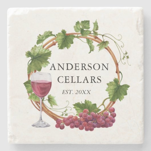 Waterverf Wijnstokwijnstokken met de naam Wijn Cel Stenen Onderzetter (Voorkant)