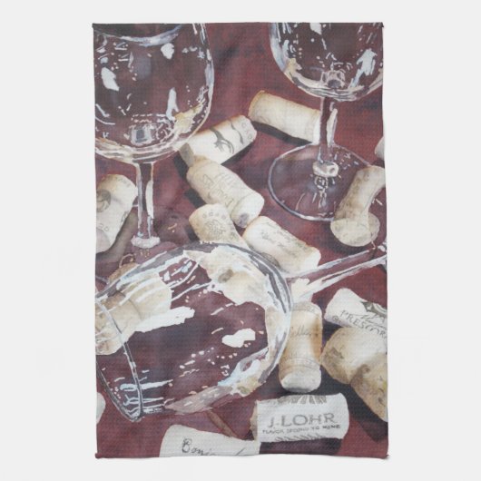 Waterverf Wijntijd Glass Cork Kitchen Towel Theedoek (Verticaal)