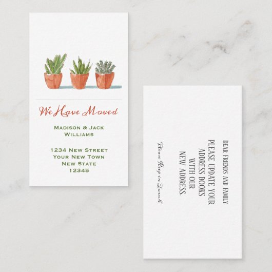 Waterverf Wijziging adres | Verplaatsingsaankondig Visitekaartje (Voorkant / Achterkant)