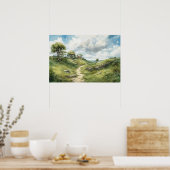 Waterverf wikkelend weg door een weide poster (Keuken)