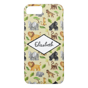 Waterverf Wild Animal Safari Oerwoud Pattern iPhone 8/7 Hoesje
