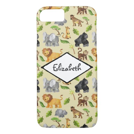 Waterverf Wild Animal Safari Oerwoud Pattern Case-Mate iPhone Case (Achterkant)