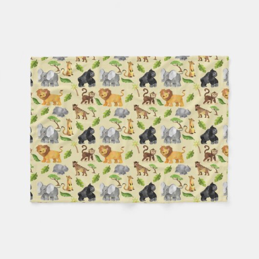 Waterverf Wild Animal Safari Oerwoud Pattern Fleece Deken (Voorkant (Horizontaal))