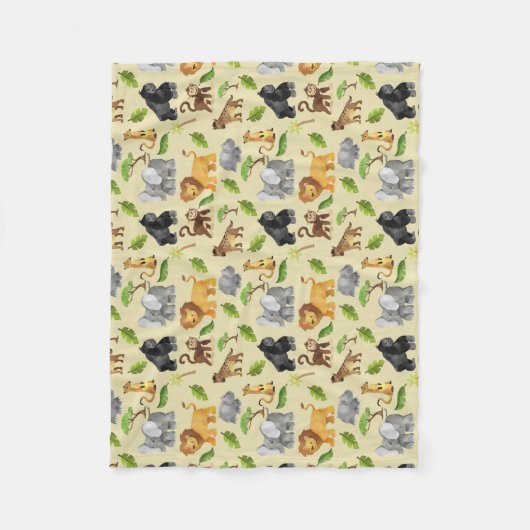 Waterverf Wild Animal Safari Oerwoud Pattern Fleece Deken (Voorkant)
