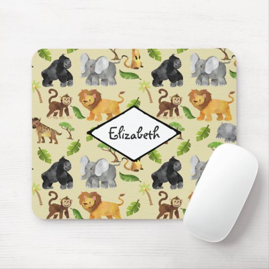 Waterverf Wild Animal Safari Oerwoud Pattern Muismat (Met muis)