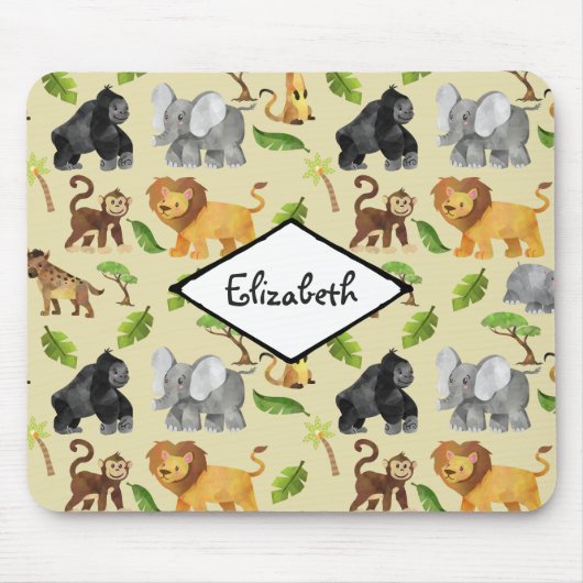 Waterverf Wild Animal Safari Oerwoud Pattern Muismat (Voorkant)