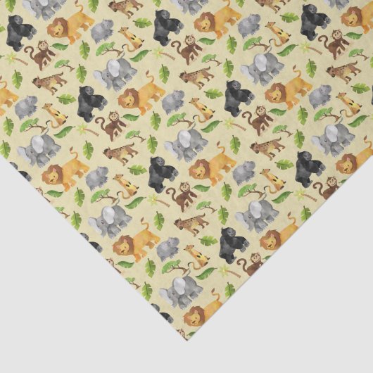 Waterverf Wild Animal Safari Oerwoud Pattern Tissuepapier (Detail)