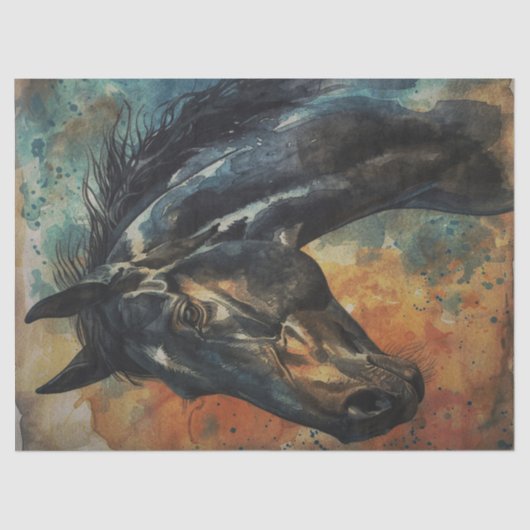 Waterverf Wild Black Horse Decoupage Tissuepapier (Voorkant)