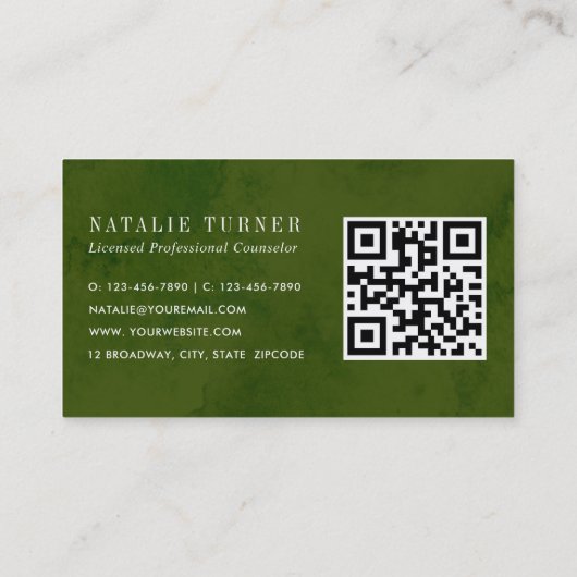 Waterverf Wild Bloemen Groen Bladgroen met QR Code Visitekaartje (Achterkant)