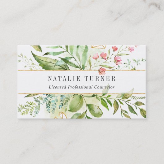 Waterverf Wild Bloemen Groen Bladgroen met QR Code Visitekaartje (Voorkant)