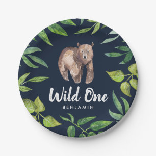Waterverf Wild Eén Beer eerste verjaardag   marin Papieren Bordje