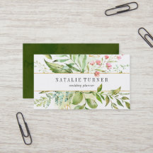 Waterverf Wild Floral Green Foliage Visitekaartje