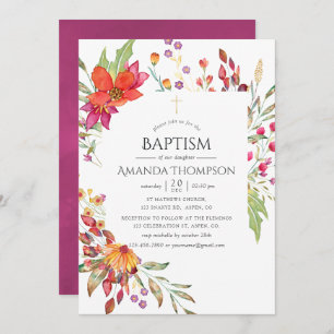Waterverf Wild Flower Baptism of Christening Kaart