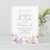 Waterverf Wild Flower Green Script Wedding Kaart (Staand voorkant)