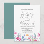 Waterverf Wild Flower Green Script Wedding Kaart (Voorkant / Achterkant)