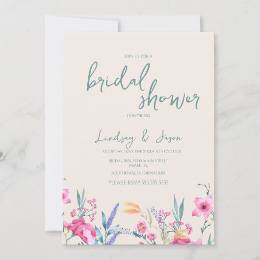 Waterverf Wild Flower Mix Script Vrijgezellenfeest Kaart (Voorkant)