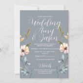 Waterverf Wild Flower Muted Gray Wedding Kaart (Voorkant)