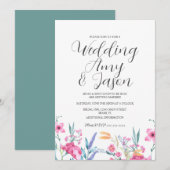 Waterverf Wild Flower Muted Green Wedding Kaart (Voorkant / Achterkant)