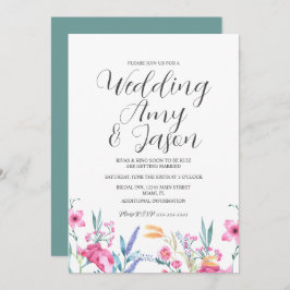 Waterverf Wild Flower Muted Green Wedding Kaart