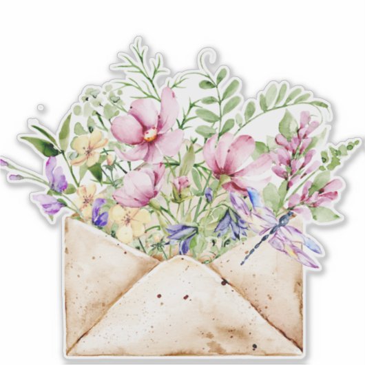 Waterverf Wild Flower Posy Bouquet op Envelope Sticker (Voorkant)