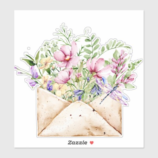 Waterverf Wild Flower Posy Bouquet op Envelope Sticker (Vel)