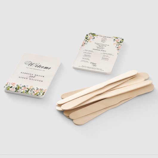 Waterverf Wild Flower Trouwceremonie Programma Handwaaier (Niet-gemonteerd)