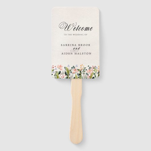 Waterverf Wild Flower Trouwceremonie Programma Handwaaier (Voorkant)