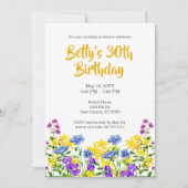 Waterverf Wild Flowers 30th Birthday Party Kaart (Voorkant)