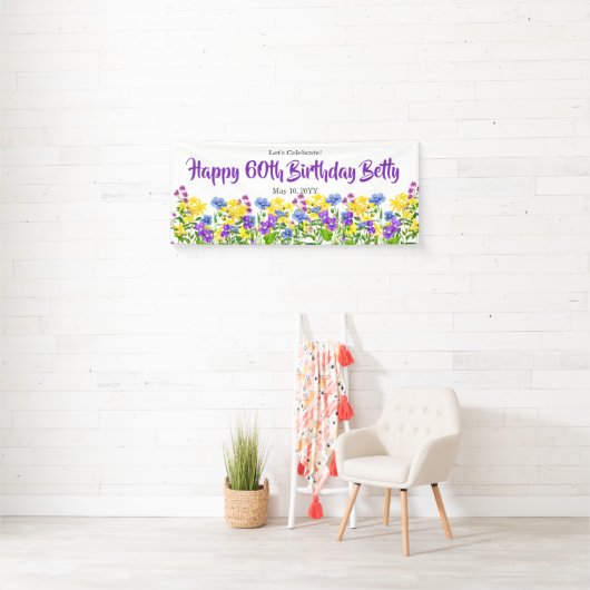 Waterverf Wild Flowers 60th Birthday Party Spandoek (Insitu)